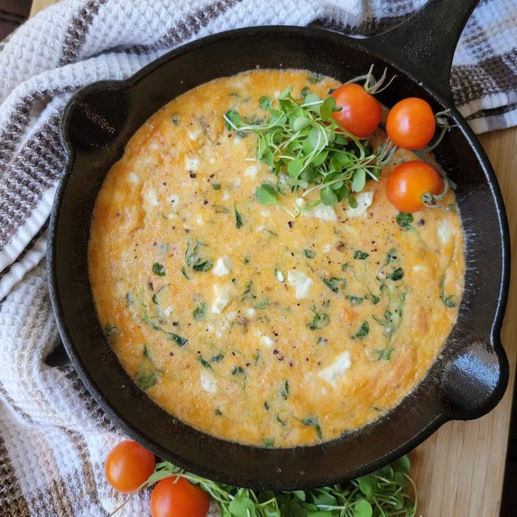 Chinook Salmon Arugula Feta Frittata