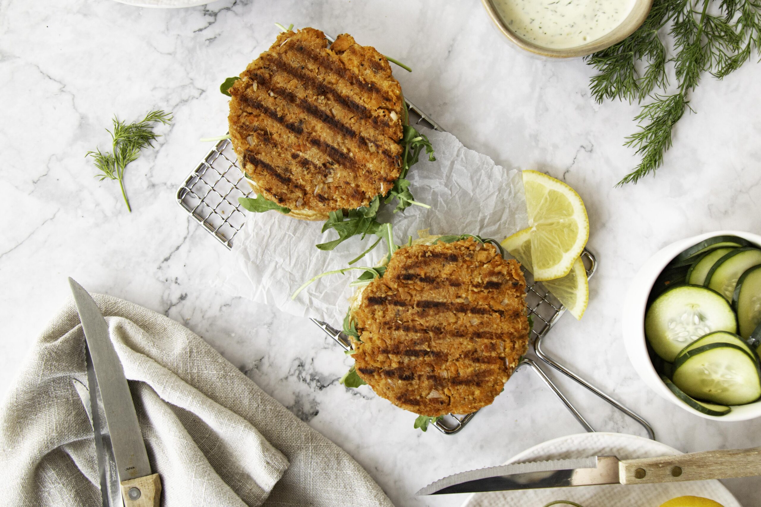 Salmon Burgers with Lemon Dill Aioli