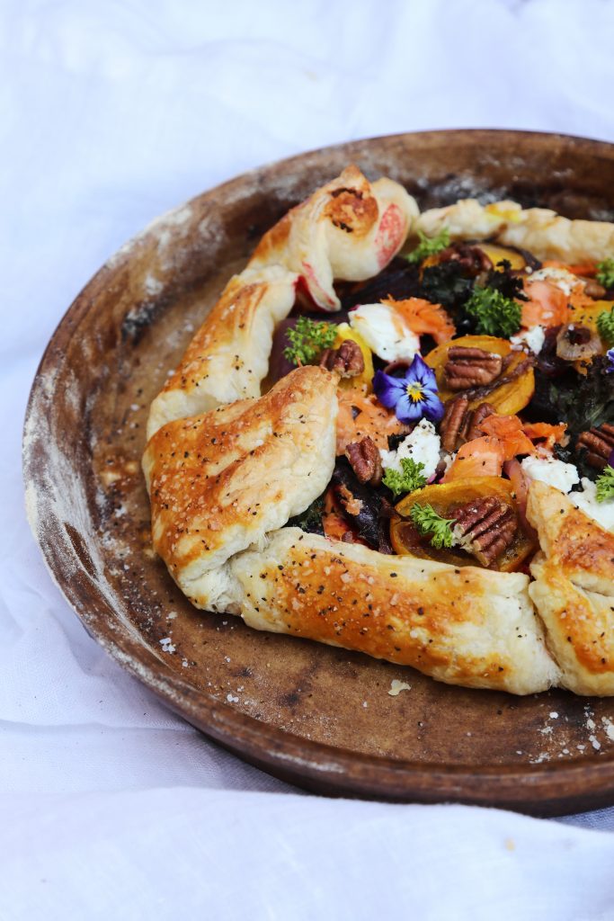 Savory Beet Goat Cheese and Gourmet Salmon Galette