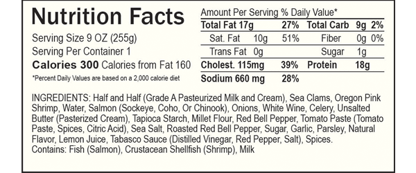 Nutrition facts bisque