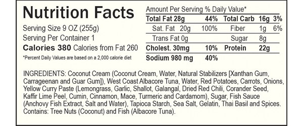 Nutrition facts yellow curry