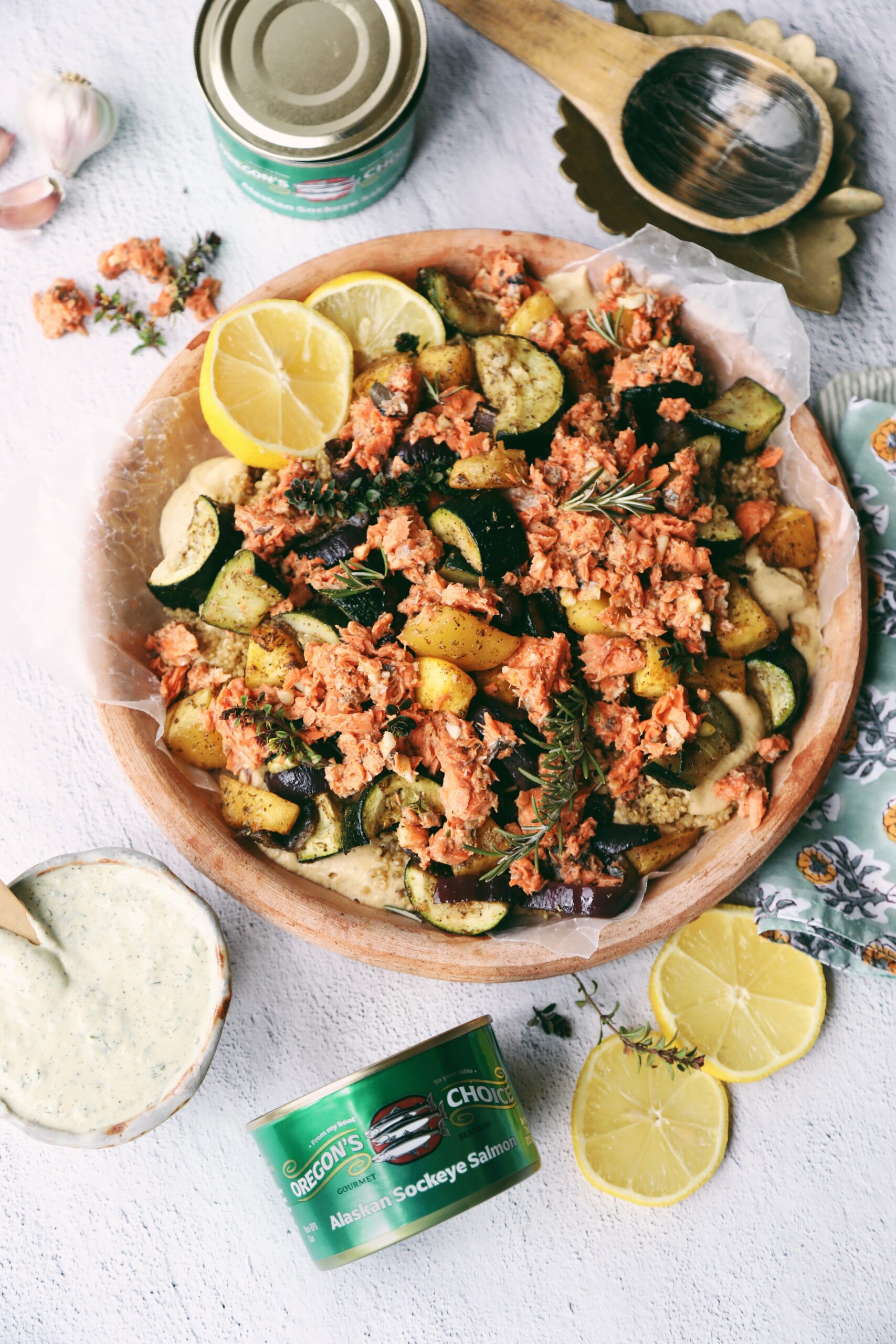 Alaskan Sockeye Salmon w/ Roasted Zucchini and Pumpkin Feta Puree